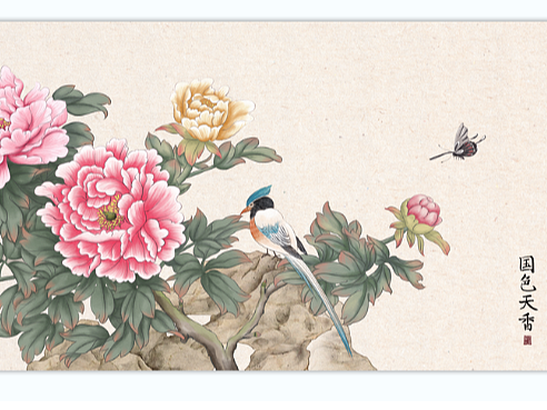 中式水彩牡丹装饰插画