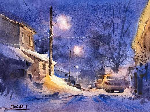 《冬雪》水彩系列作品