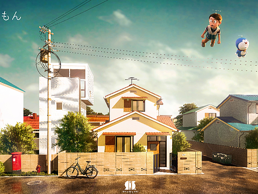野比大雄的家三维建筑场景效果图表现