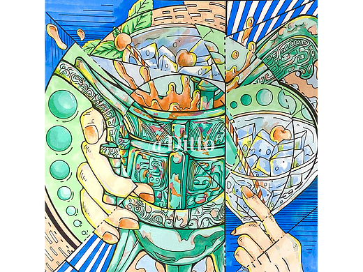 考研视觉穿搭设计/手绘马克笔作品-《青铜器》