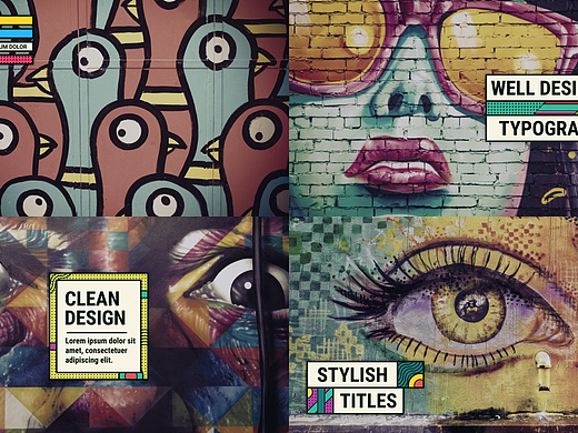 PR模板|涂鸦背景彩色形状图层线条点迷幻混合文本