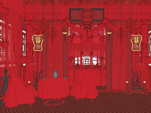 古代新婚房SU模型下载