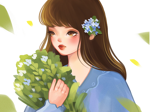 清新人像插画 女孩