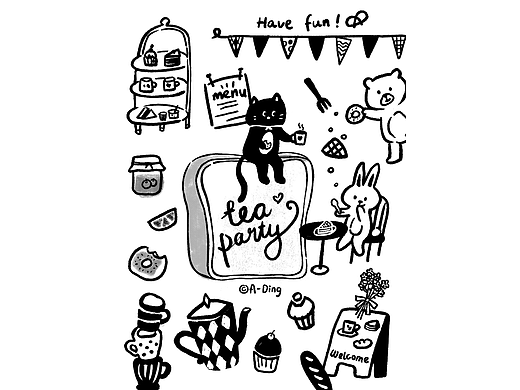黑白手账素材-小伙伴的下午茶-简笔画食物