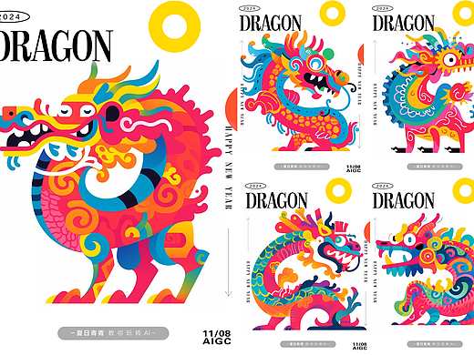 龙年系列插画海报|涂鸦风