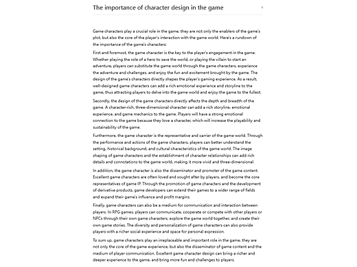 The importance of character design in the game