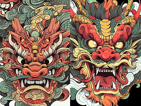 龙年龙头图案图片插画手机壳地垫插画卡通手绘
