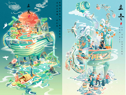 【二十四节气】国潮插画-立夏|立冬
