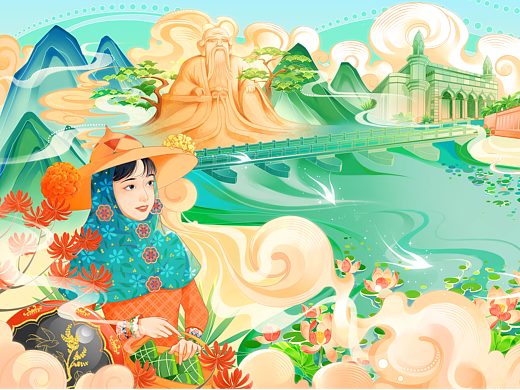 国风城市插画《泉州风物图卷》