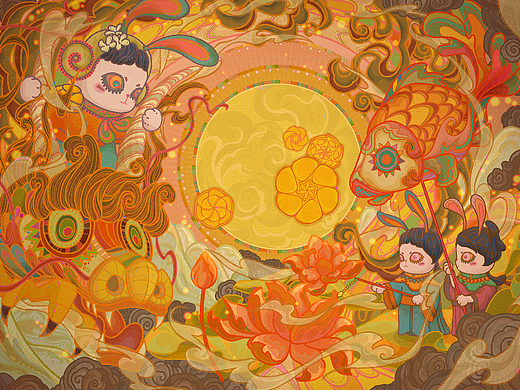 国风插画-中秋·共明月 贺佳节