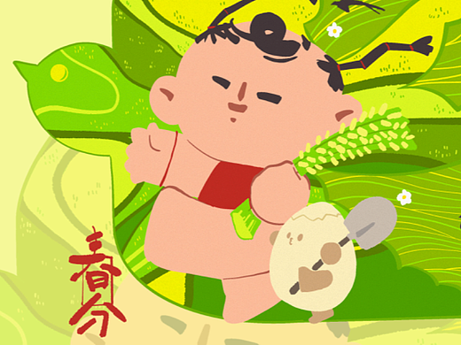 春分x年画娃娃国潮插画