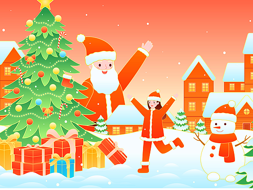 圣诞节风景矢量插画