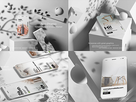 AE模板 | 3D简洁明亮手机界面应用程序功能演示动画