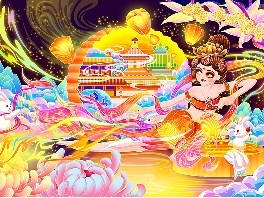 中秋愉快插画设计