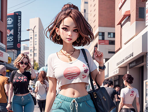AI绘画｜盲盒风：街拍少女，休闲风，时尚穿搭，蓝色系