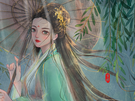 古风 雨中仙(其实是想要清明节画出来的)