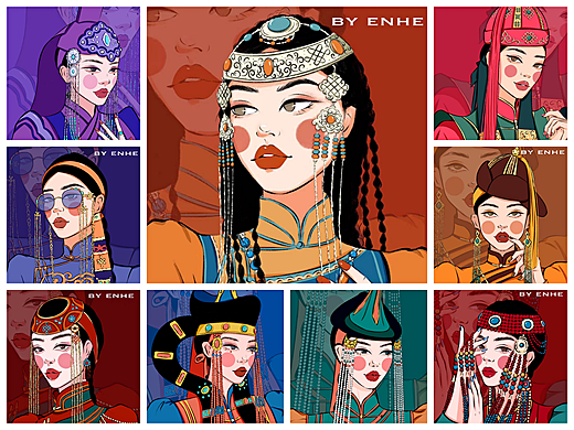 蒙古丽人系列人物插画
