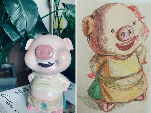彩铅+油画棒---小猪存钱罐