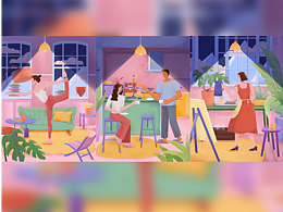 居家类插画设计----在家也是舞台