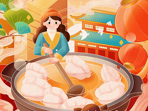 插画作品 | 新年煮饺子 元宵节