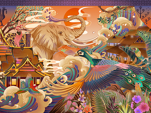城市印象绘插画作品——西双版纳-景洪