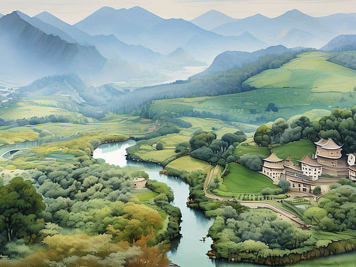 乡村山水远景