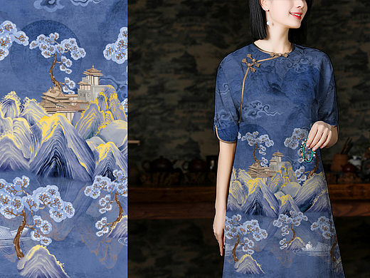 中国风女装真丝香云纱花型图案设计