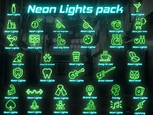 AE模板 | 明亮多彩霓虹灯风格闪烁动画图标字幕标题