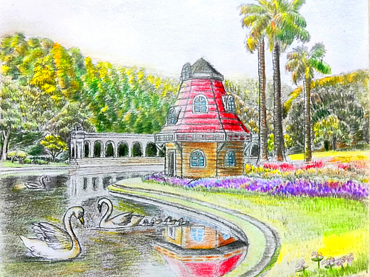 A4彩铅手绘-云台花园的一角（二）