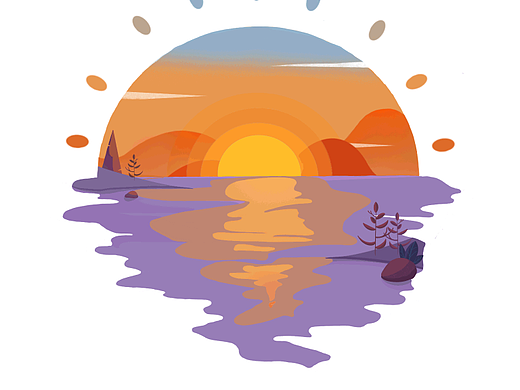太阳为主题的 扁平小场景动态插画