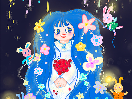 儿童插画《快乐的少女》板绘