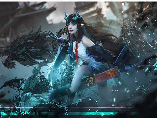 【cos合成后期】明日方舟-夕,真人 3d场景合成