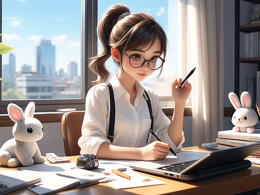 简约风格的办公室女白领，我女朋友工作时的状态