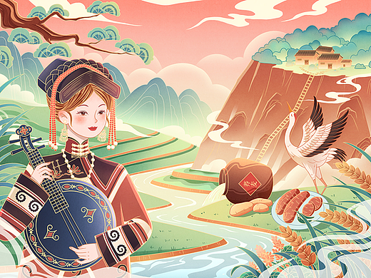 国潮插画食品包装插画