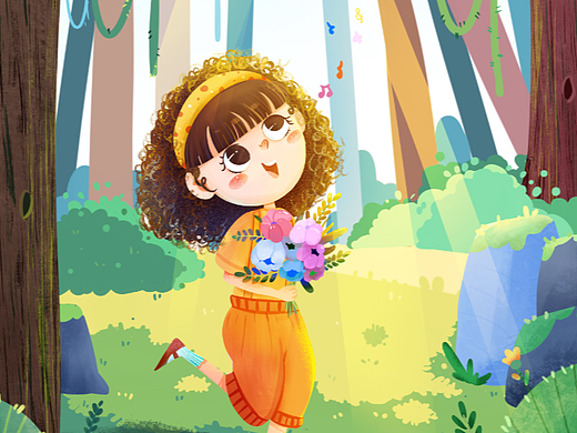 森林里拿著花的小女孩（個(gè)人主頁(yè)-ZNjU2MjY5NjA=） - 兒童插畫(huà) - 站酷設(shè)計(jì)師A一Xia原創(chuàng)素材 - 站酷ZCOOL