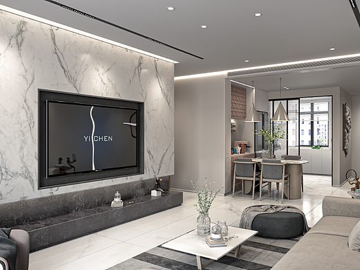 现代小户型客餐厅效果图、漫游动画