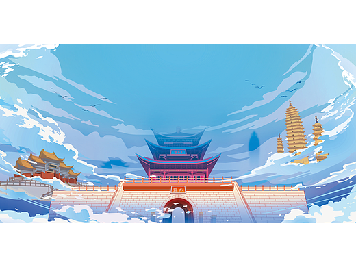 大理国潮手绘建筑