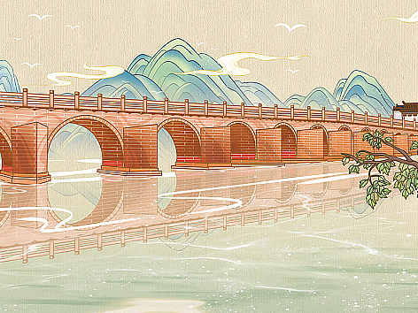 徽州地标手绘插画