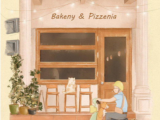 原创咖啡门店插画 场景治愈插画 惬意时光 高妹妹