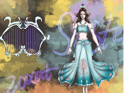 原创角色流光碧霄琴插画立绘初稿