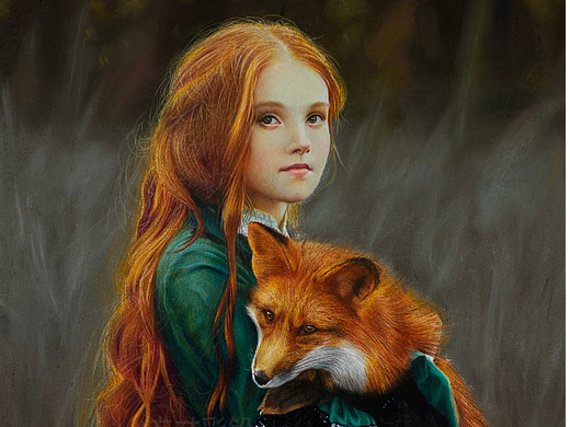 彩铅作品-少女与狐狸