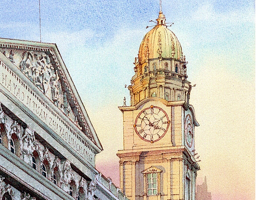 哈尔滨建筑街景-水彩表现