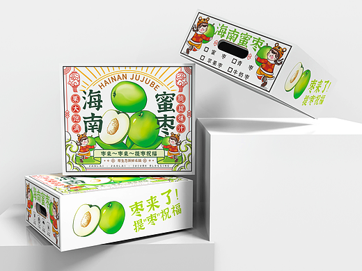 海南蜜枣IP形象包装插画设计/青枣水果包装插画设计