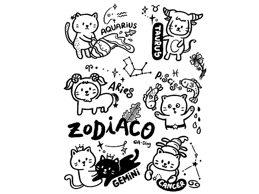  黑白手账素材-一闪一闪亮晶晶-简笔画星座