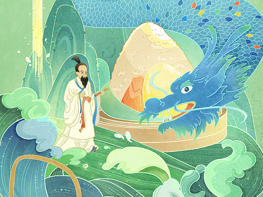 端午龙粽—端午节包装插画/粽子礼盒包装/端午主KV