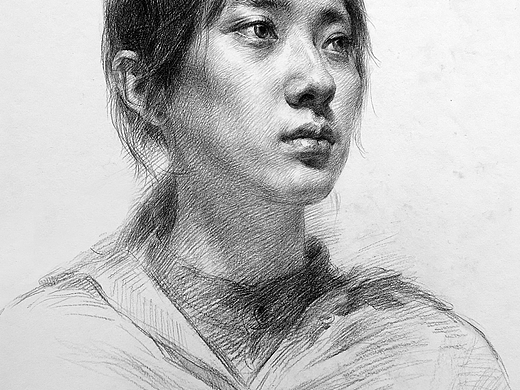 素描头像四分之三女青年绘画