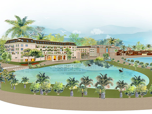 《弥勒-湖泉旅游景点插画》