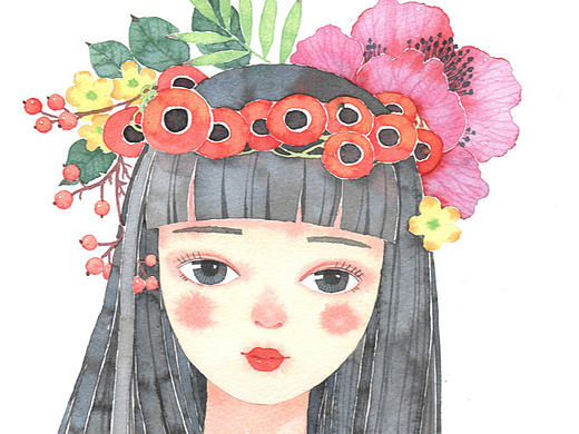 五幅水彩人物插画 四幅水彩花卉插画 两幅动物插画