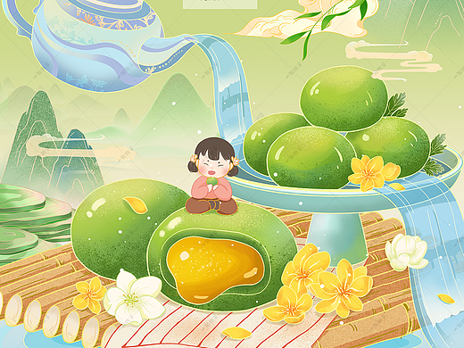 国风青团包装插画