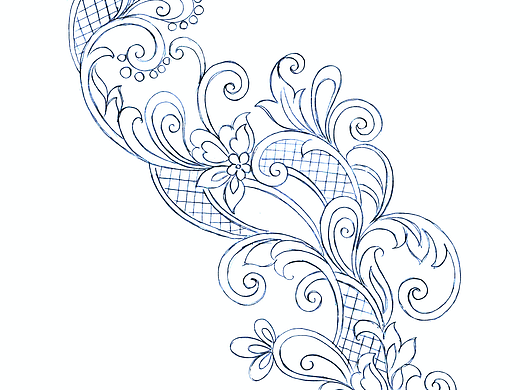 花朵线型白描图服装高定蕾丝礼服图案设计